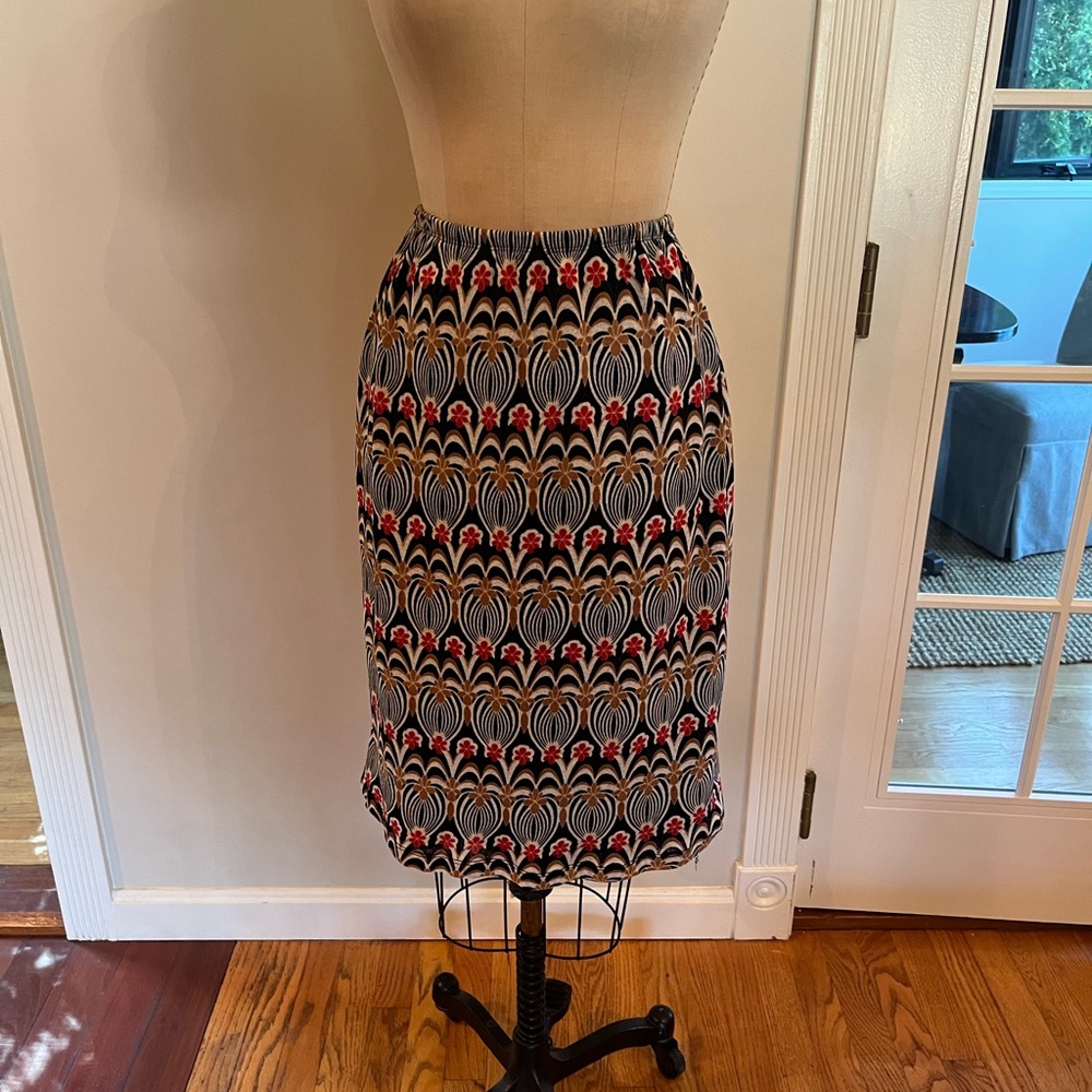 Central Park West Black and Pink Patterned Pencil Skirt